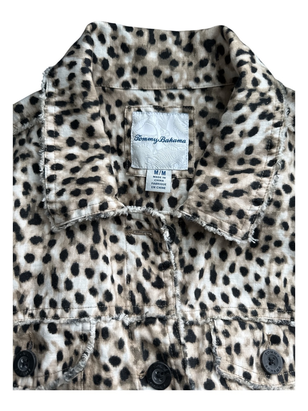 Tommy Bahama Med. Two Palms Linen Raw-Edge Jacket Leopard No Flaws - Picture 4 of 5